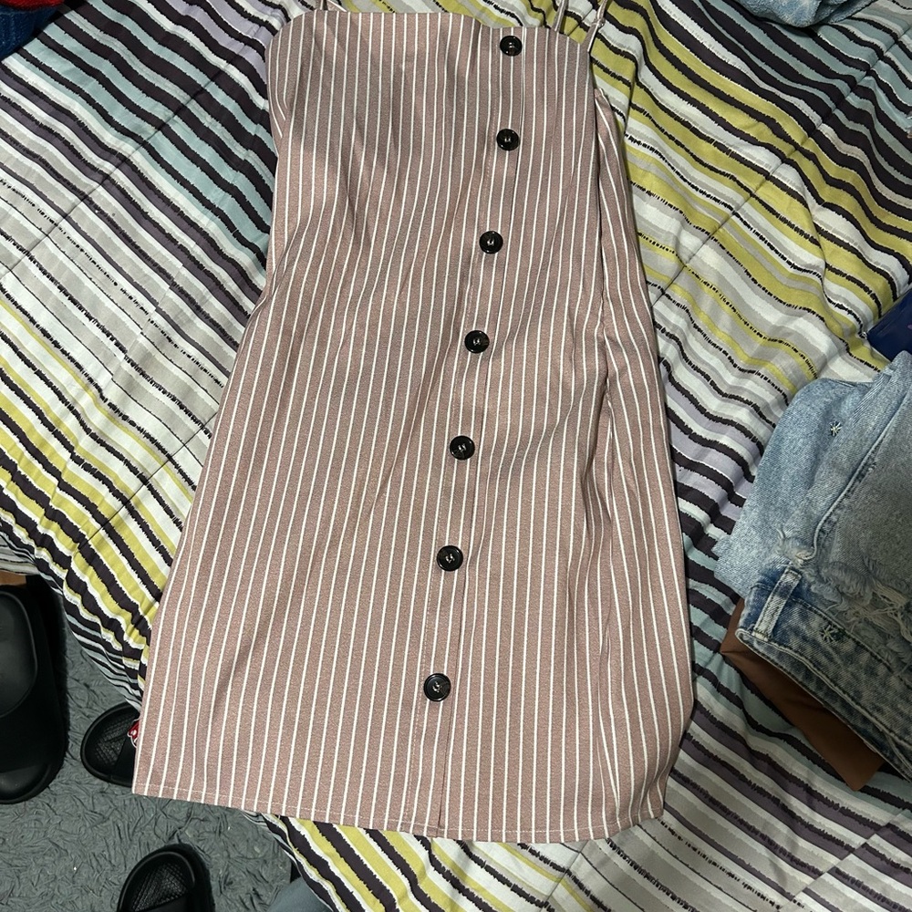 Striped Brown Button-Down Dress